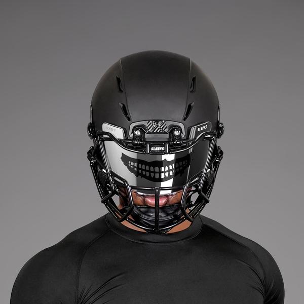 dark football helmet visor joker Black Eye-Shield Color Tinted Clip a black diamond helmet visor for football to your helmet and keep the sun off your face when youre playing Football helmet visor | SLEEFS
